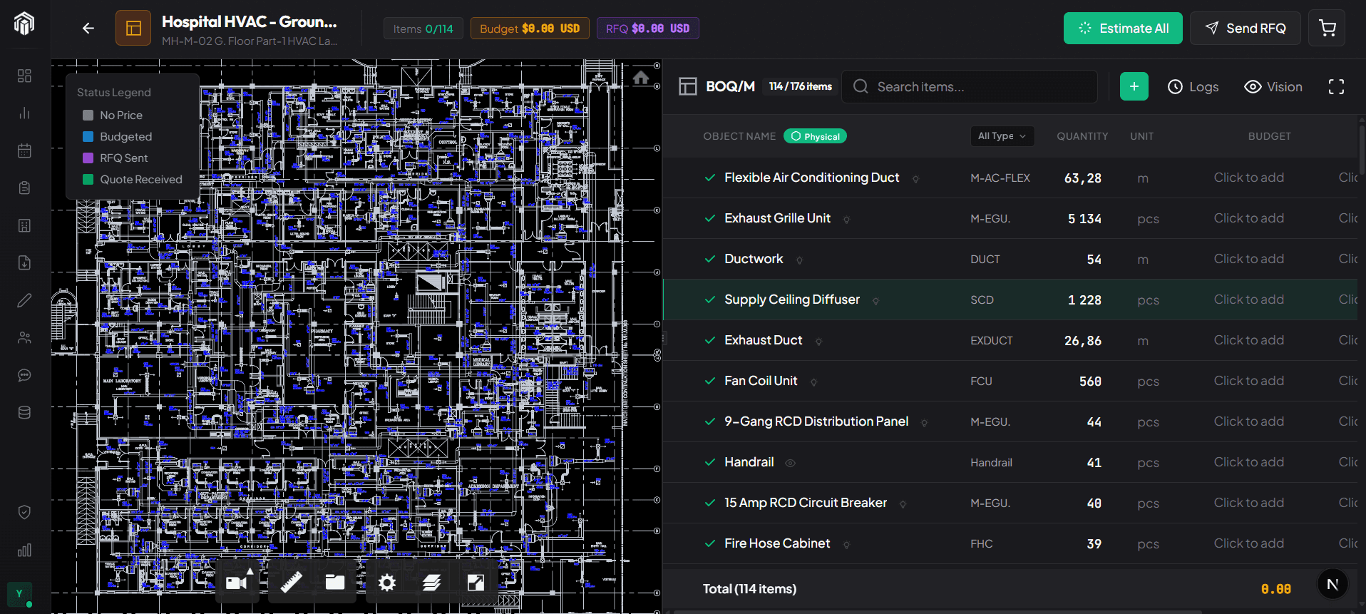 AI takeoff from HVAC design drawing