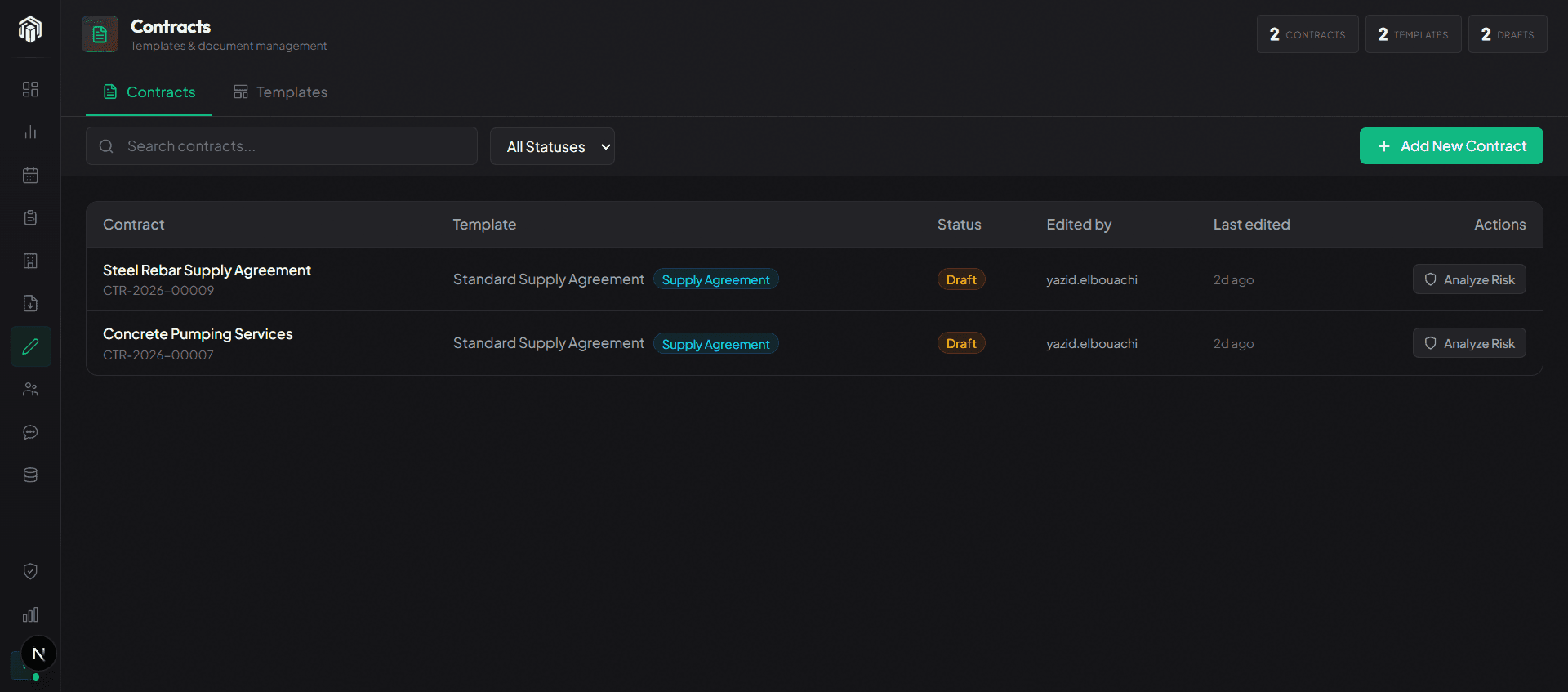 Contracts management interface