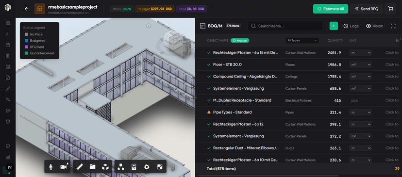 BIM design file loaded in Vectron viewer