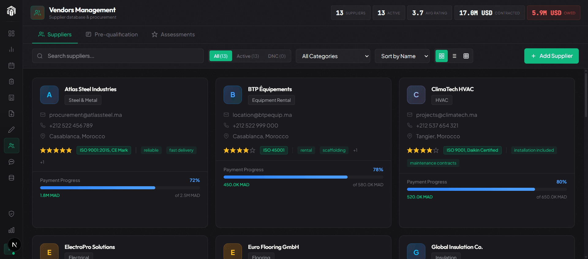 Supplier database interface